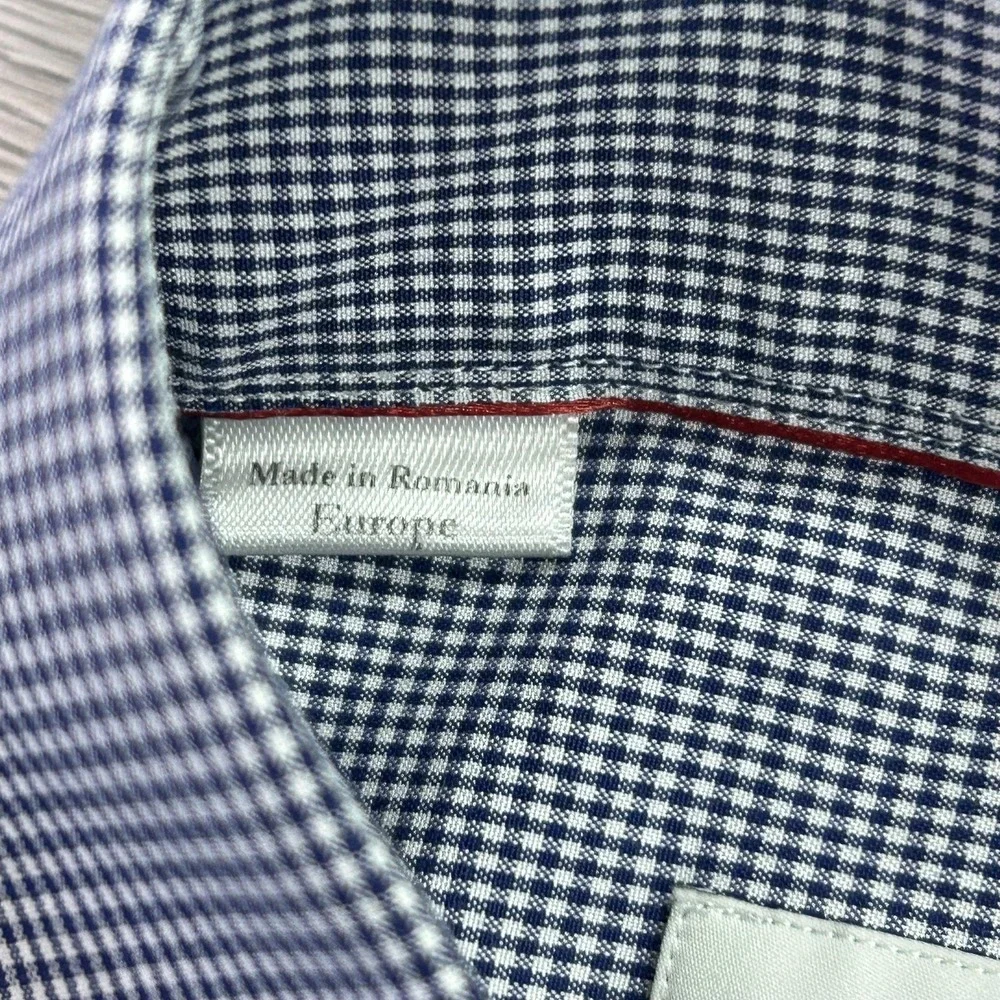 Eton Shirt Mens‎ 16 34/35 40 Blue Gingham Slim Fit Cotton Dress Long Sleeve
